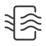 Simple gray icon of wavy lines through rectangle symbolizing air filter