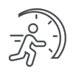 Simple gray icon of stick figure moving quickly against clock for fast response time