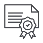 licensed and insured simple icon in dark gray